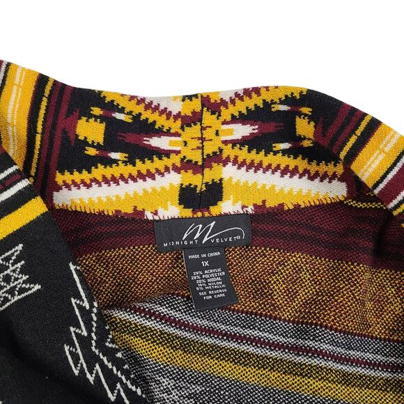 Womens Southwest Cardigan Duster Long 1X Aztec Midnight Velvet Black Maroon Gold - Picture 5 of 5